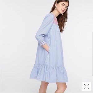 J Crew Embroidered Popover Striped Dress